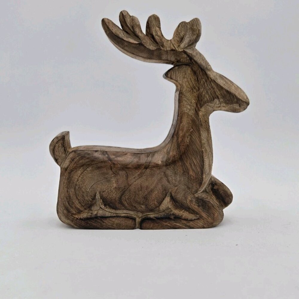 Midwest Gift Wooden Reindeer Christmas Holiday 8 X 8‎ X 1.5 Heavy Carved New
